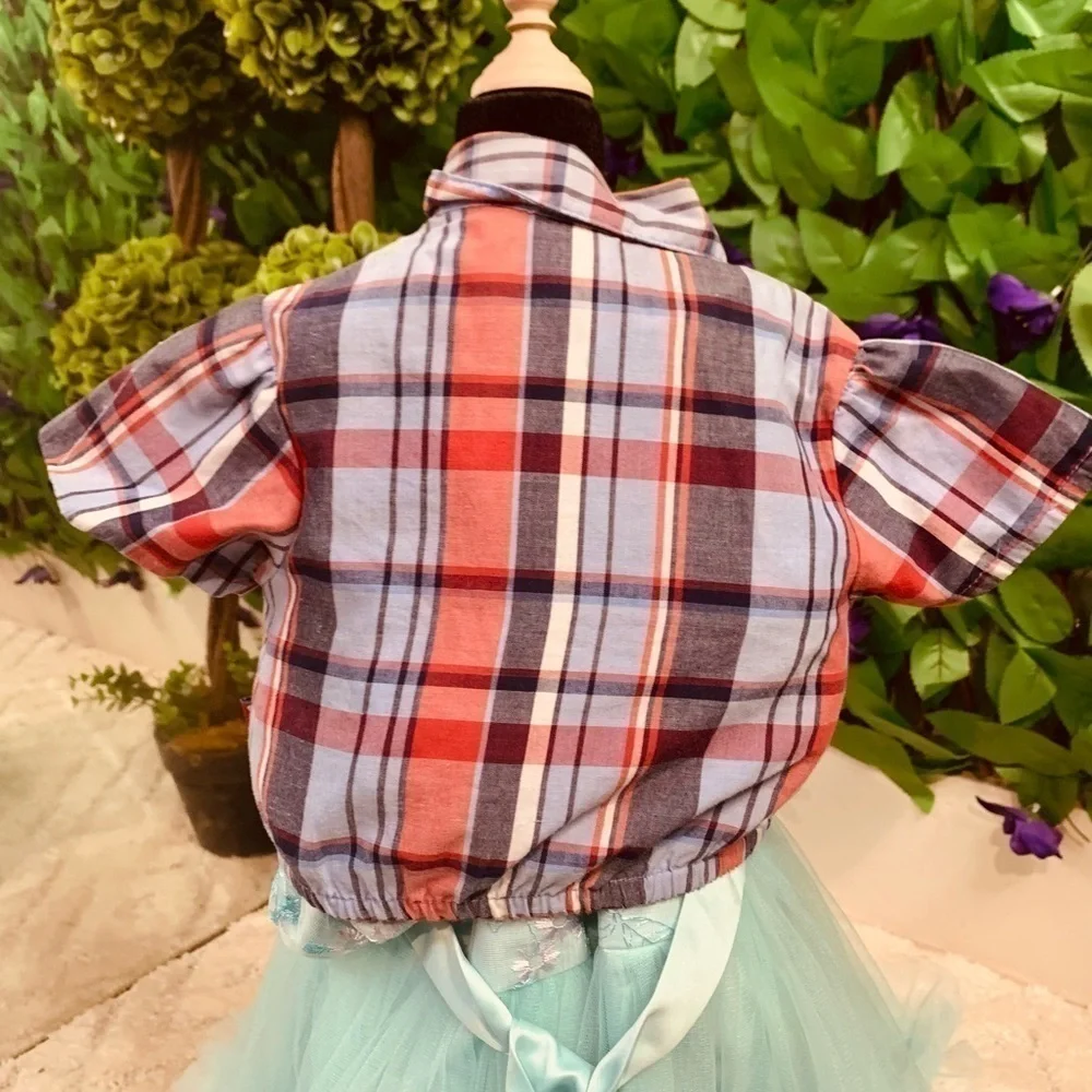 Vintage 2002 Sesame Street Elmo Plaid Ruffle Blouse Baby 18M